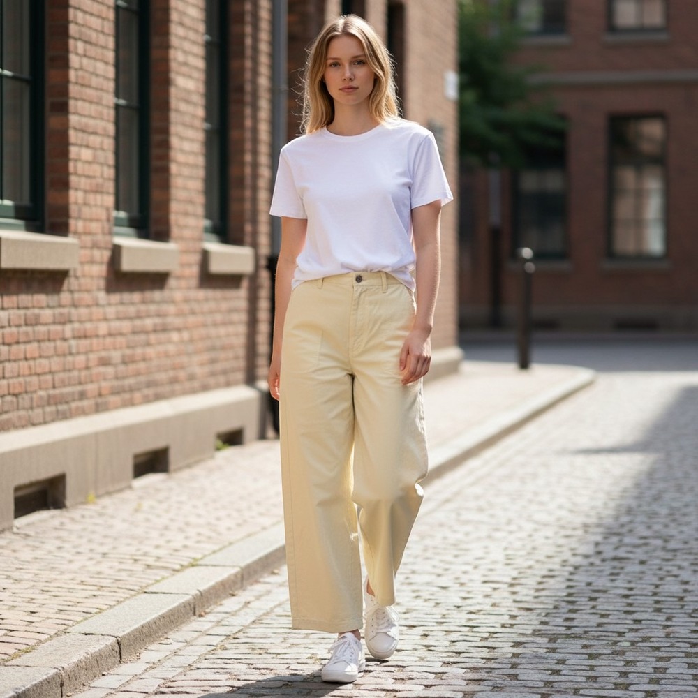 Eileen Fisher Pants Womens L Green Linen Cropped Straight Leg Capri Minimalist